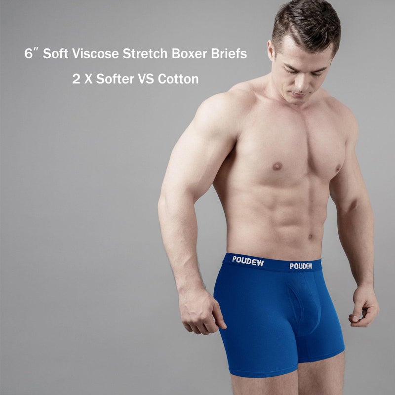 POUDEW Men's Breathable Viscose Moisture Wicking No Roll Waistband Tagless Underwear Boxer Briefs, Pack of 5 (X-Large, Black/Grey/Red/Blue/White) - Image 2